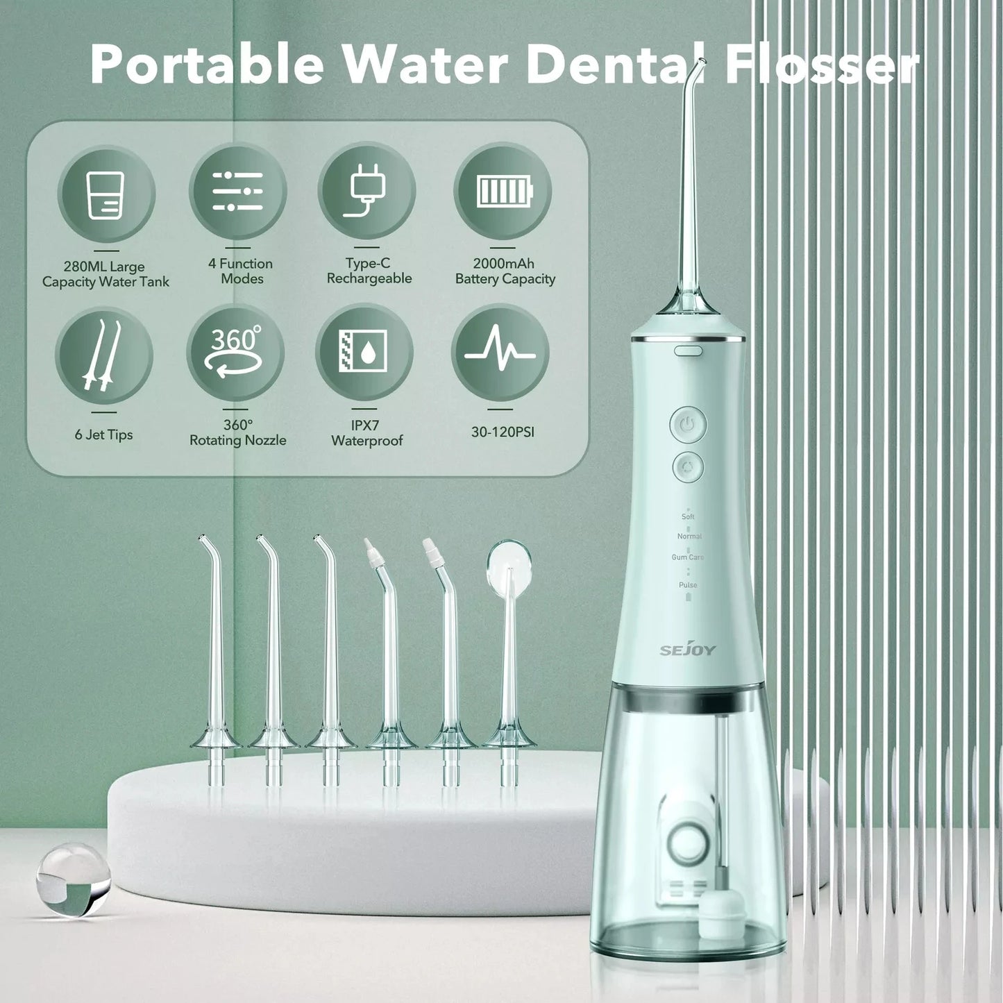 Sejoy Oral Irrigator Dental Water Pick Magnetic Charging Water Flosser High Pressure Dental Irrigator